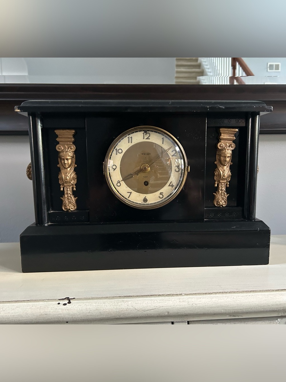 Antique Black and Gold Welby Vintage Mantel Clock